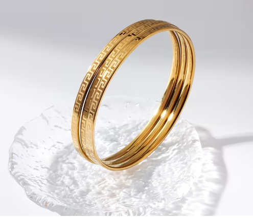 3pcs 4Mm/0.41cm 18K Golden Plated Stainless Steel Bangle